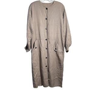 Vintage Button Down Striped Lined Shirt Dress/Jacket w/ Pockets Size XL